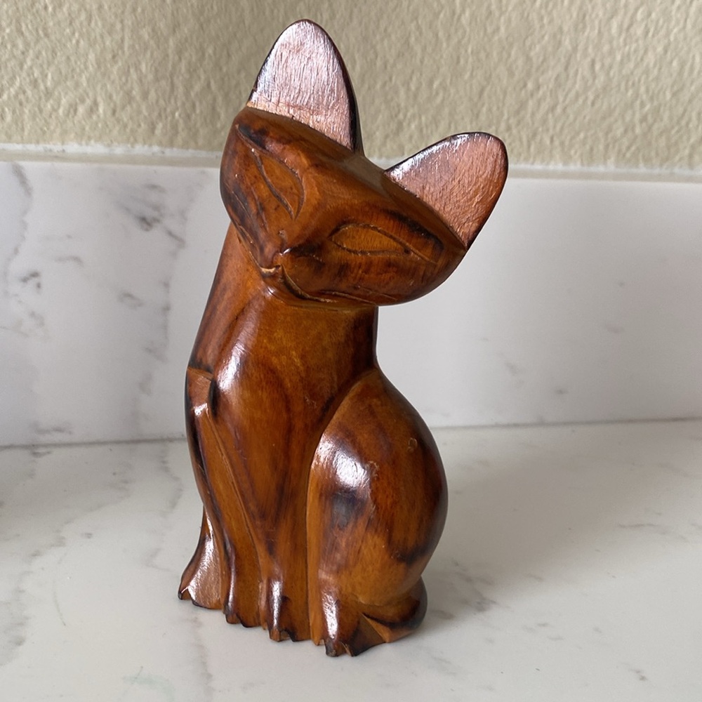 Vintage MCM Wooden Cat Figurine - Picture 3 of 8